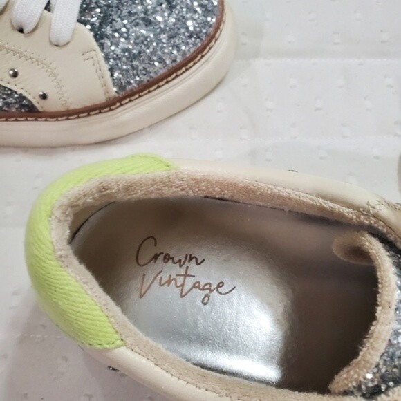 Crown Vintage Kalinda Siver/White Shiny Sneakers - Patchwork - Leopard - Sz 9 - Picture 5 of 9